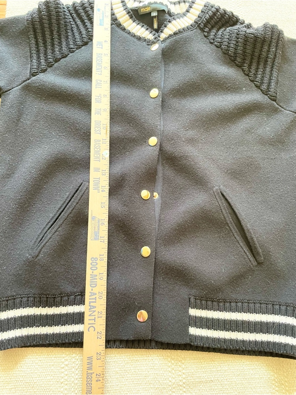 Maje Womens Varsity Bomber Jacket Size 2 Sweater Cardigan Jacket Wool Blend - Picture 6 of 6